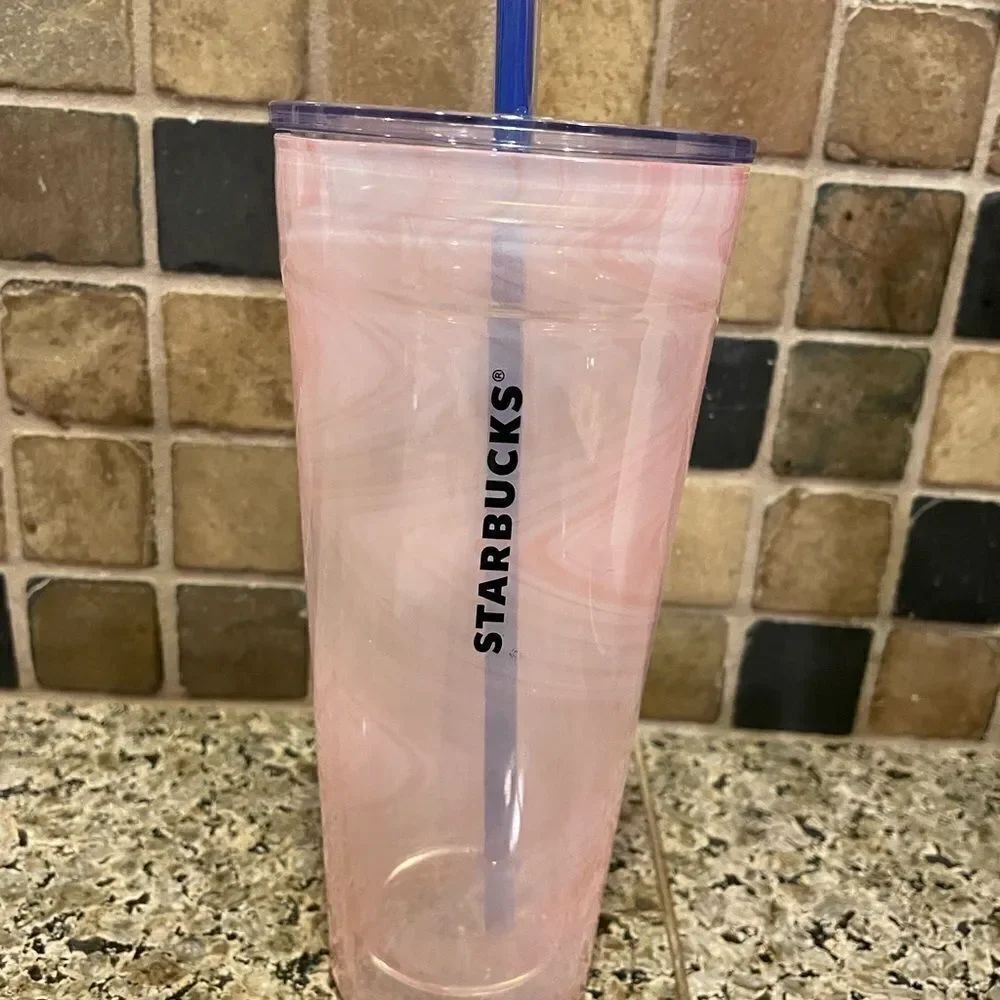 Starbucks RARE Pink Marble Double Wall Glass 20 Ounce Tumbler
